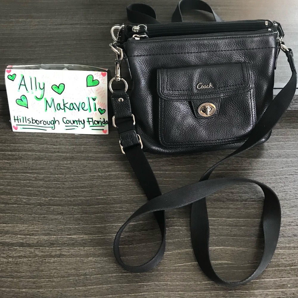 Coach Black Pebbled Leather TurnLock Messenger Bag